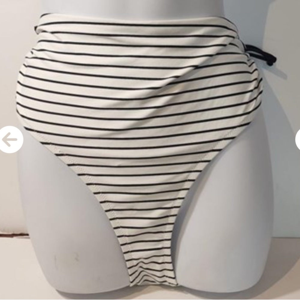 Calia Striped High-Waisted Bikini Bottom